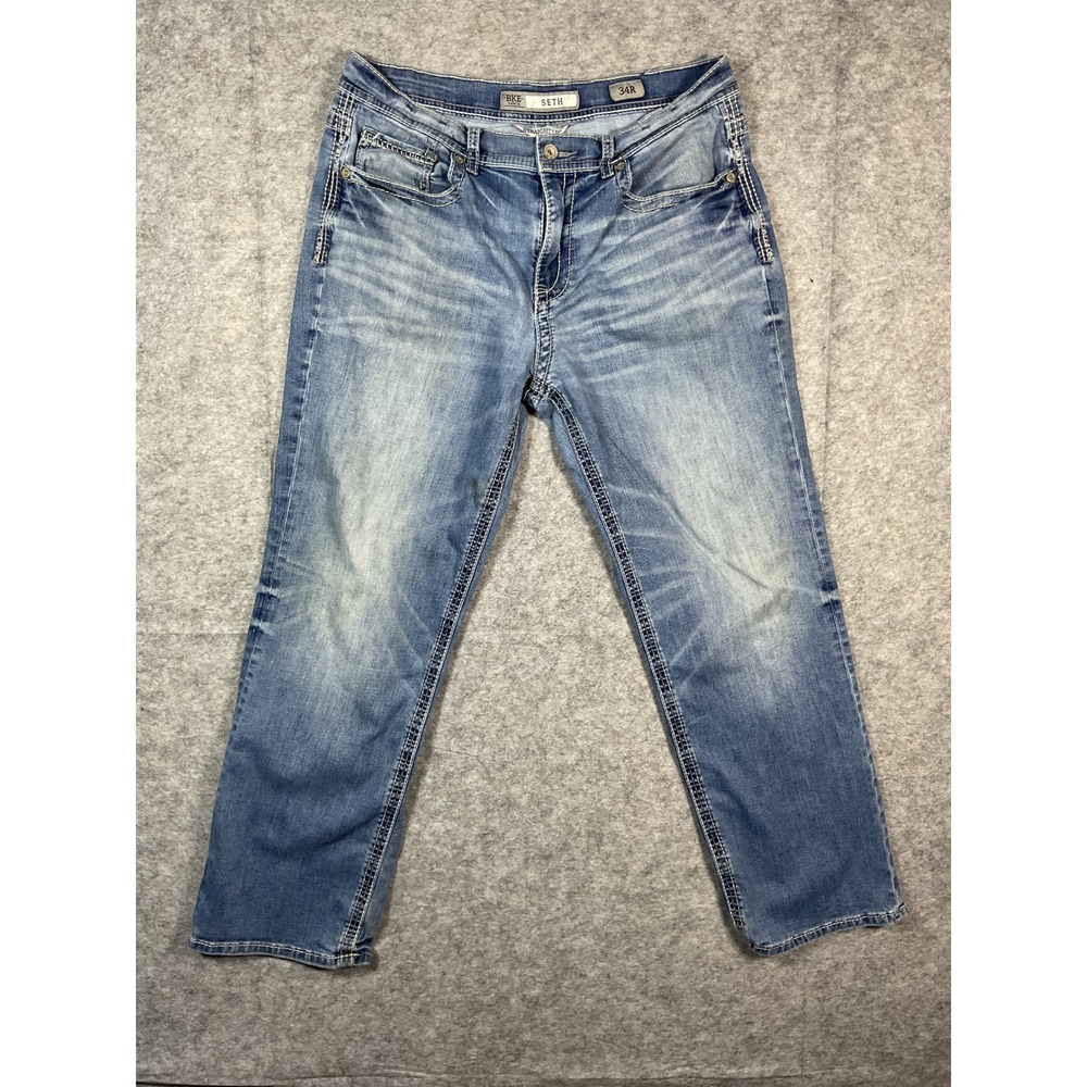 BKE Seth Mens Straight Leg Jeans Blue Denim Wash Size 34R